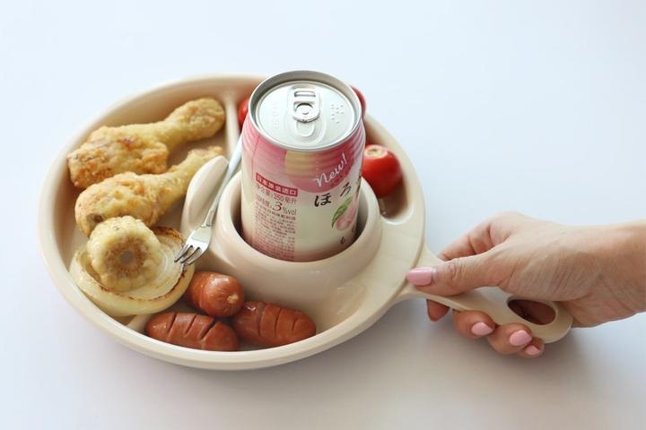 손잡이 앞접시 원형4칸 캠핑접시 식판