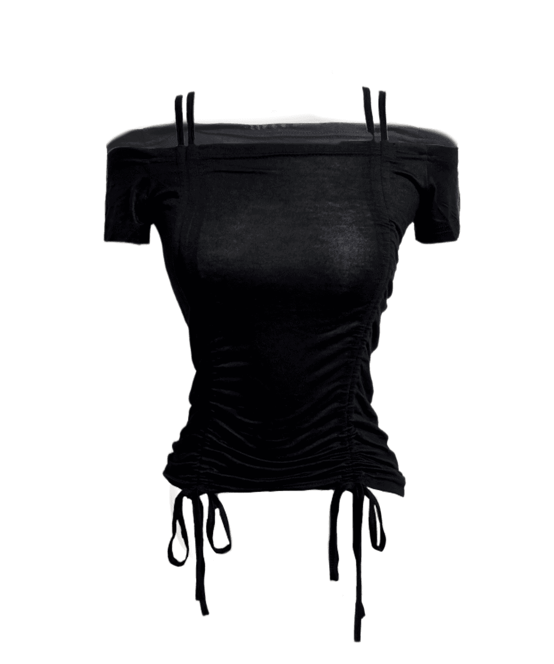 Wavy shirring off-shoulder top (2. BLACK)