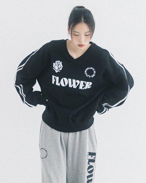 OVERSIZE UNIFORM V-NECK SWEATSHIRT(BLACK)