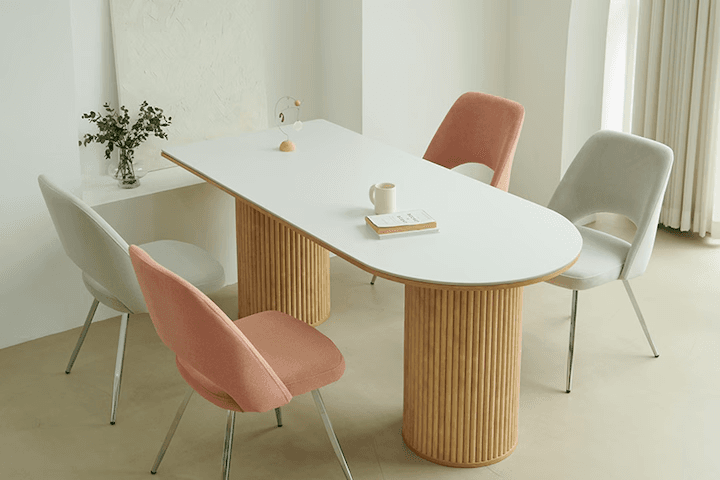 플랑 반타원형 세라믹 원통 템바보드 6인용 식탁 테이블 1600