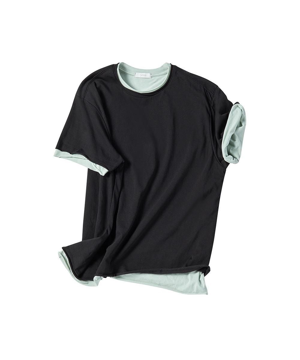 Layered Cut Off T-shirt_Black/Mint