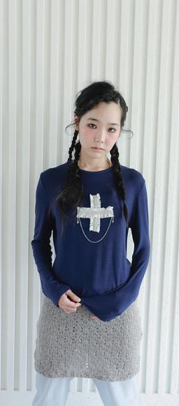 [fa.er.ie] cross trimming long top (navy)