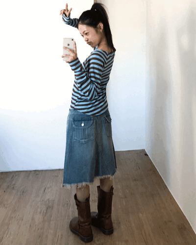 더기 그런지 데님 스커트 (1color)