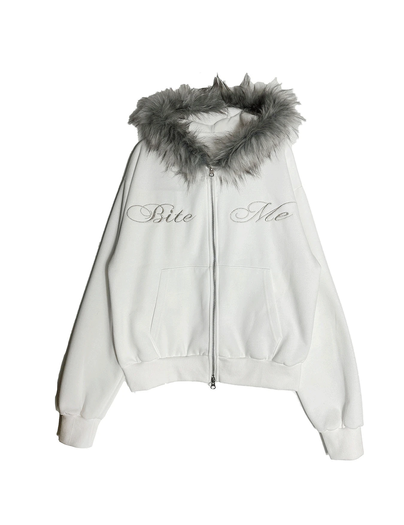 lettering fur hood zip-up (3color)