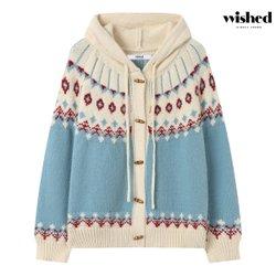 더플 버튼 패턴 니트 후드 가디건 (WICDCD007)