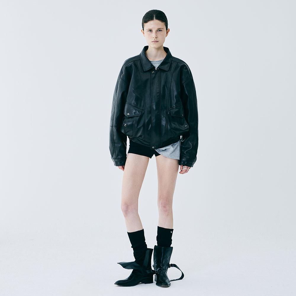 ECO LEATHER PADDING JACKET LIGHT (BLACK)