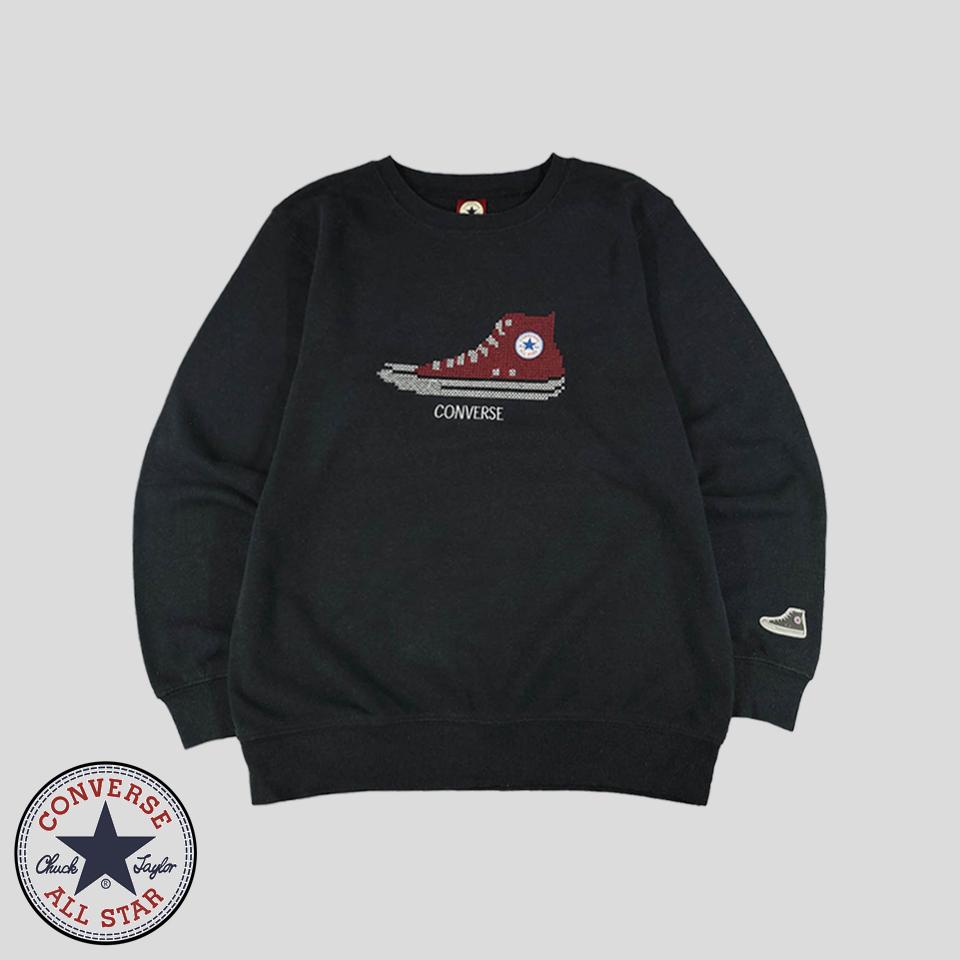컨버스 올스타 피그먼트블랙 척테일러 자수 코튼혼방 기모 스웻 맨투맨 티셔츠 M