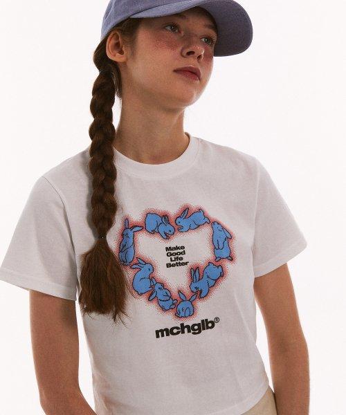 하트 래빗 크롭 티 (화이트)