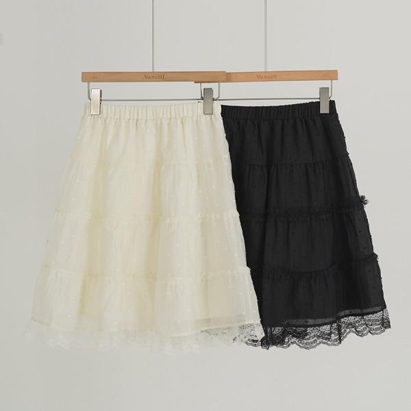 [44~77/2컬러] 걸리 레이스 티어드 미디스커트 레이스스커트 미디치마 하객룩 여친룩 캉캉롱스커트 치마 스커트