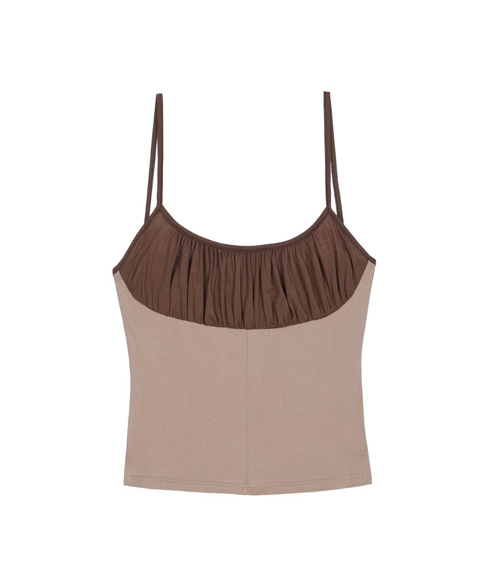 [7/7 예약발송] Two Color Shirring Sleeveless [Brown]