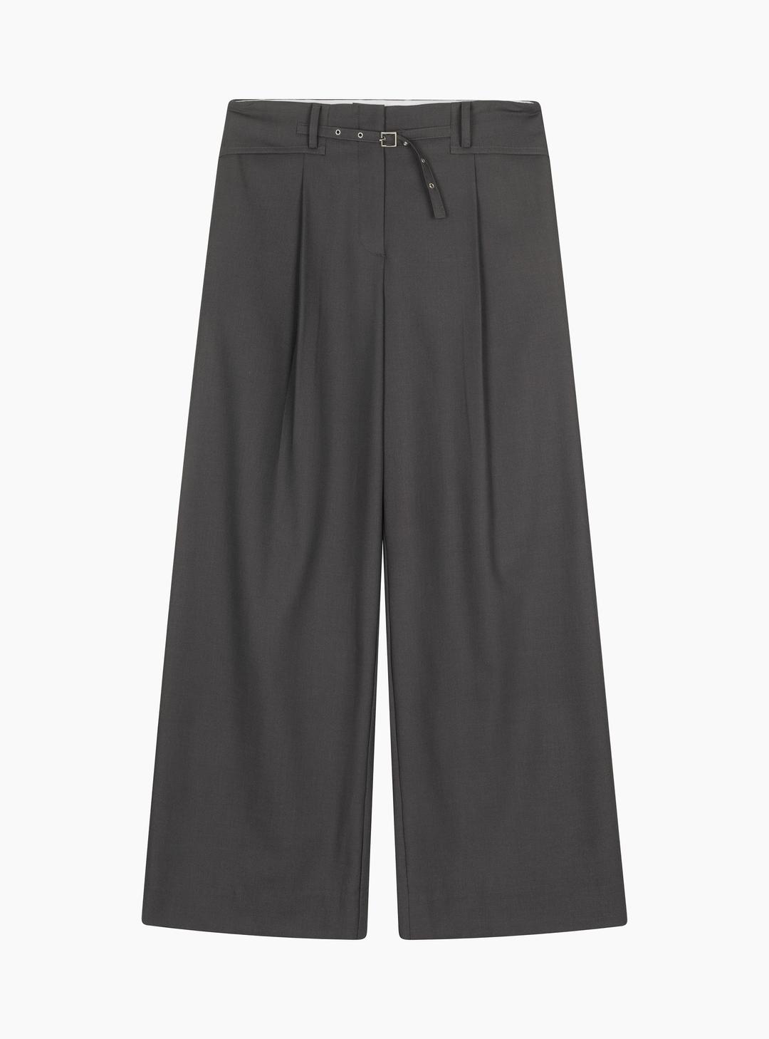 BELTED WOOL SLACKS (CHARCOAL GRAY)