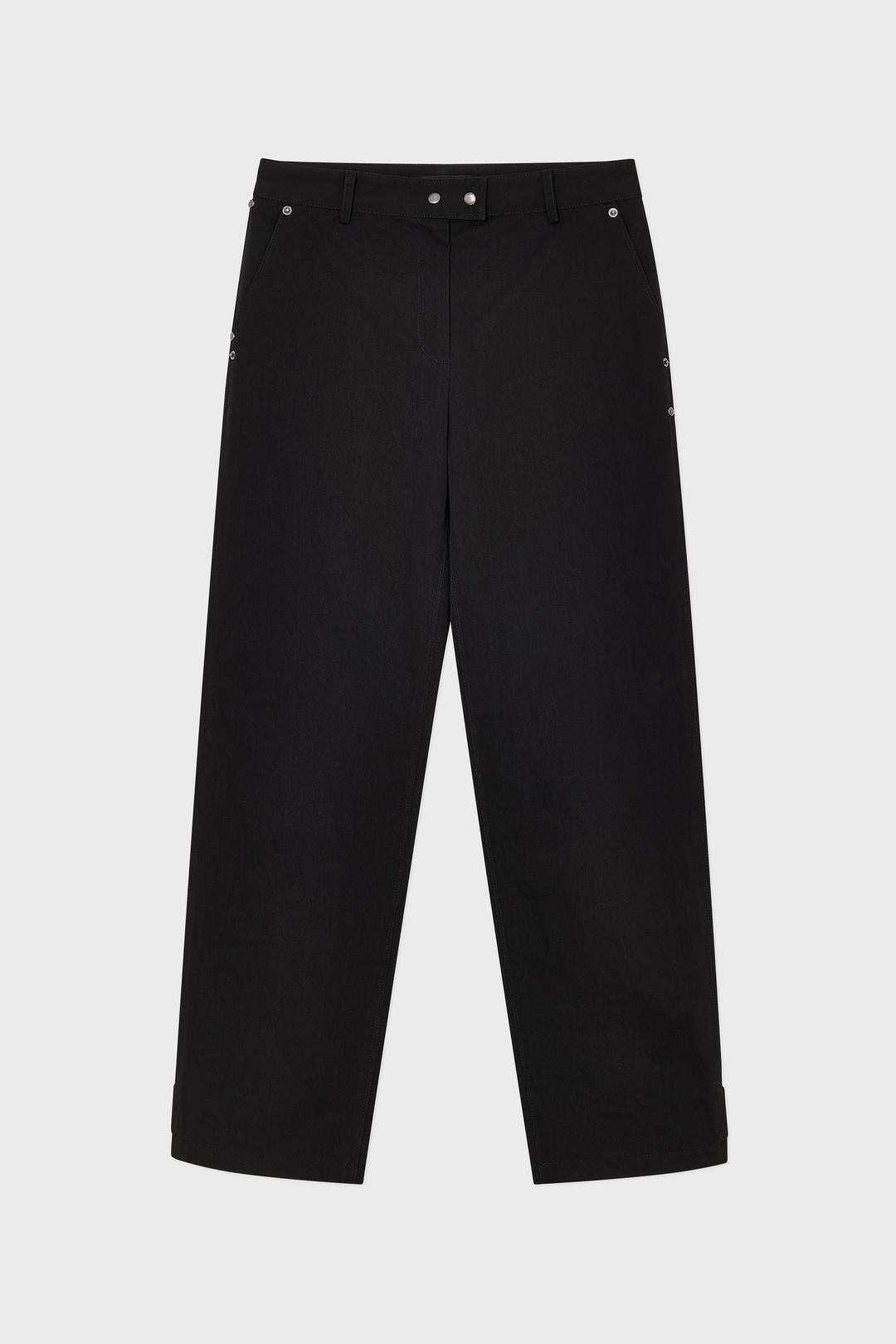 UNBALANCED RIVET COTTON PANTS, (BLACK)
