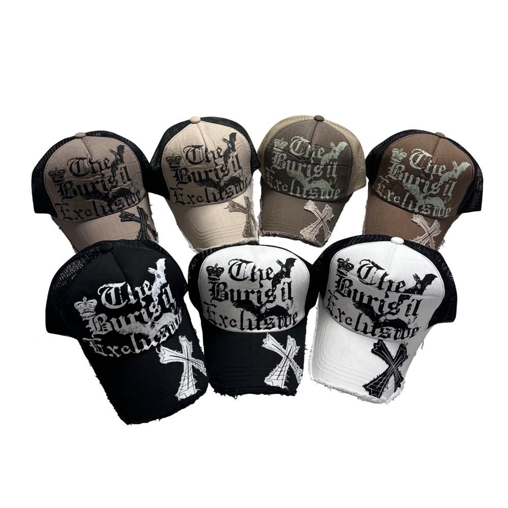 Vintage cross bat lettering mash cap (7color)
