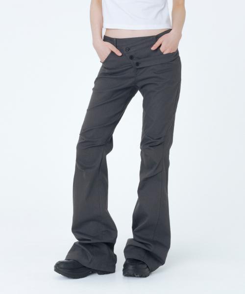 Diagonal strap bootcut pants CHARCOAL