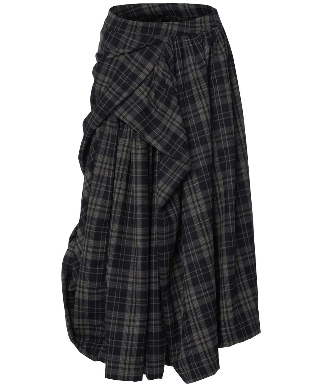 Asymmetrical Draped Layered Long Skirt (FL-256_Checkered)