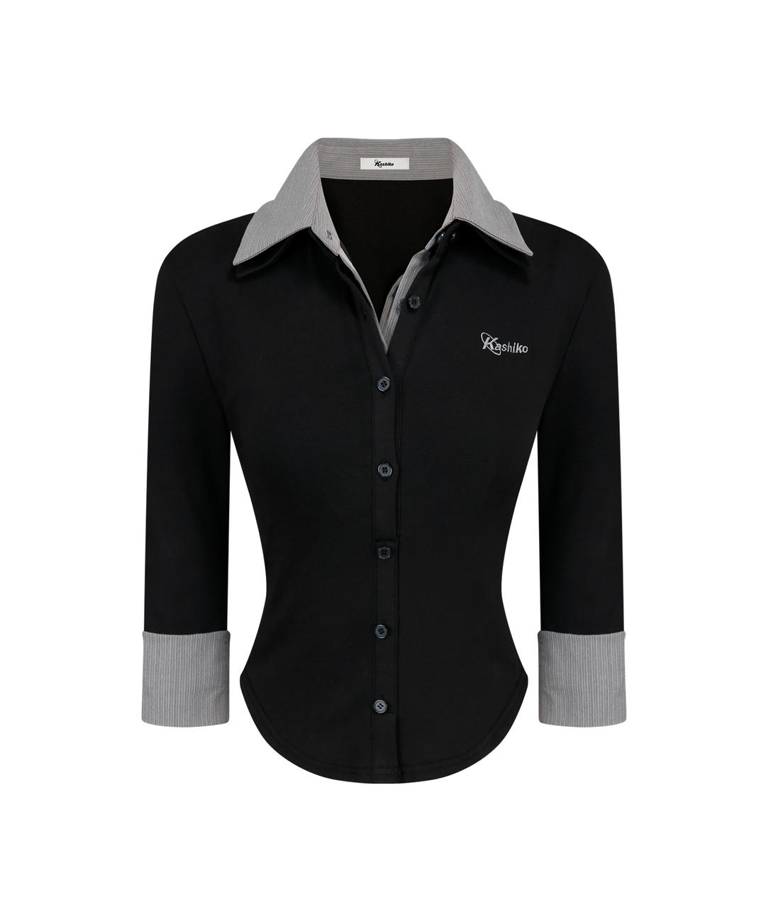 Double Collar Slim Shirts Black