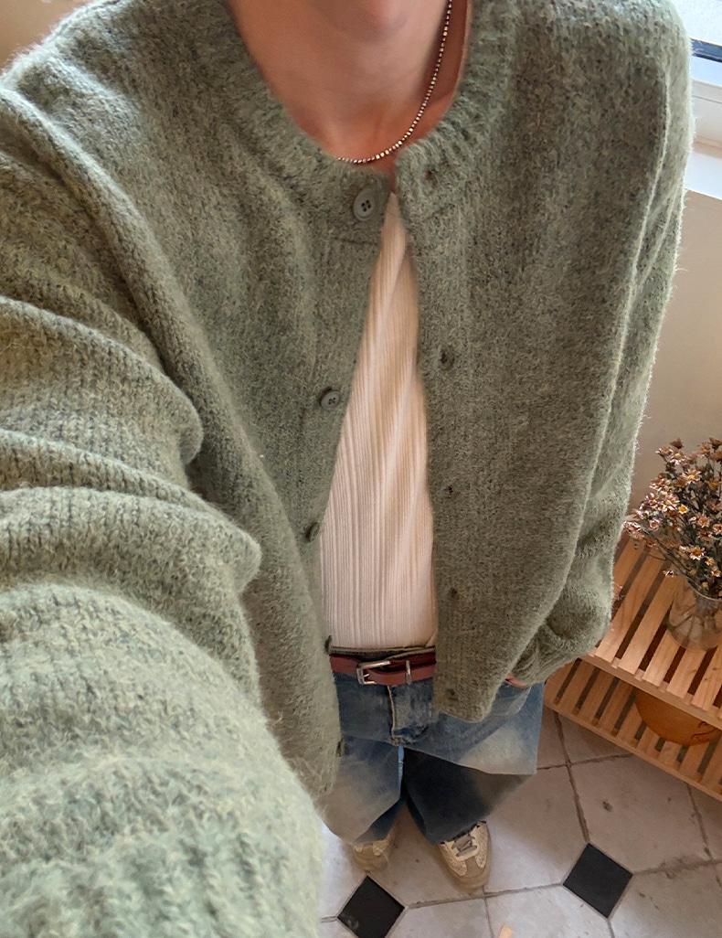 알파카 라운드 니트 가디건