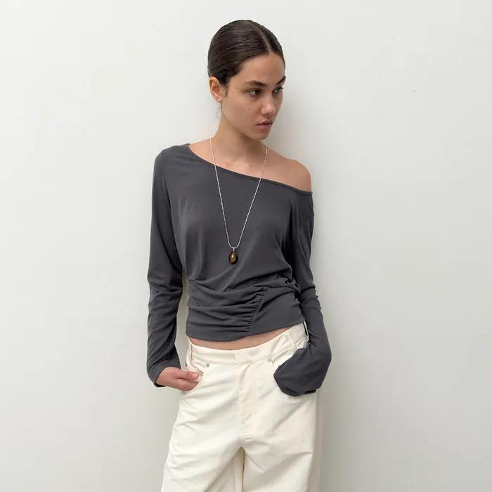 LOOSE SHIRRING TOP (charcoal)
