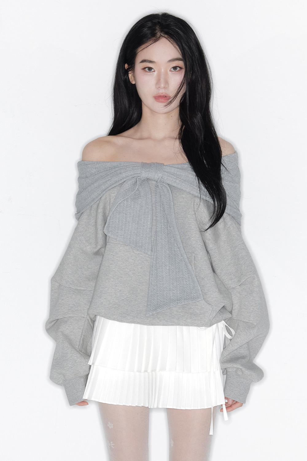 [RE-ORDER][3월 13일 순차배송] TWO-WAY RIBBON OFF SHOULDER HOODIE(SPRING VER.)_TT6S201MG