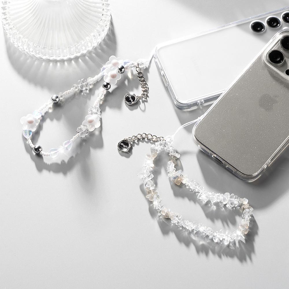 링케 비즈 폰스트랩 핸드폰줄 키링 클리어 플라워