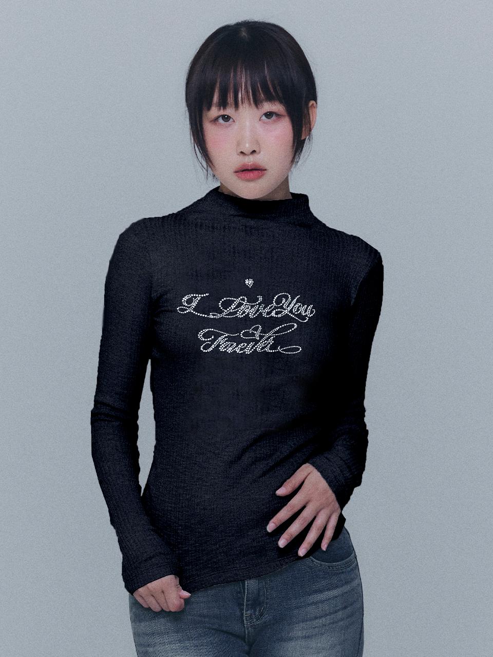 레터링 큐빅 터틀넥 티셔츠 -  블랙, 네이비, 차콜 (LETTERING CUBIC TURTLENECK T-SHIRT - BLACK, NAVY, CHARCOAL)
