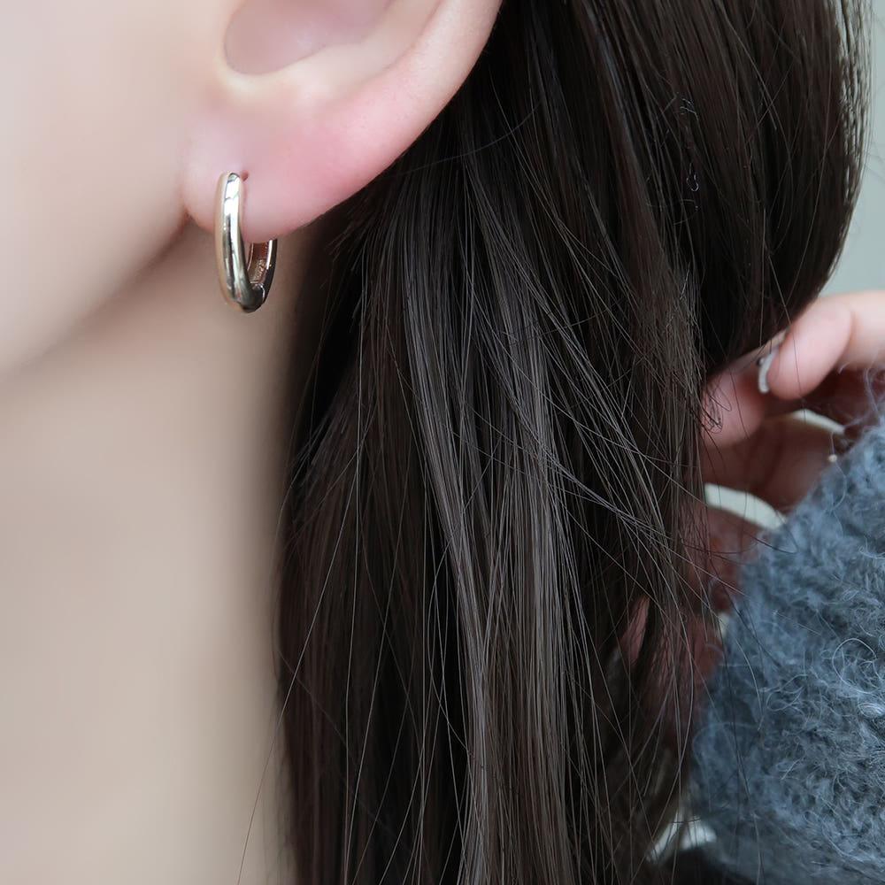 14k 18k 리얼화이트 심플 원터치 링 귀걸이 샴페인골드 브이링