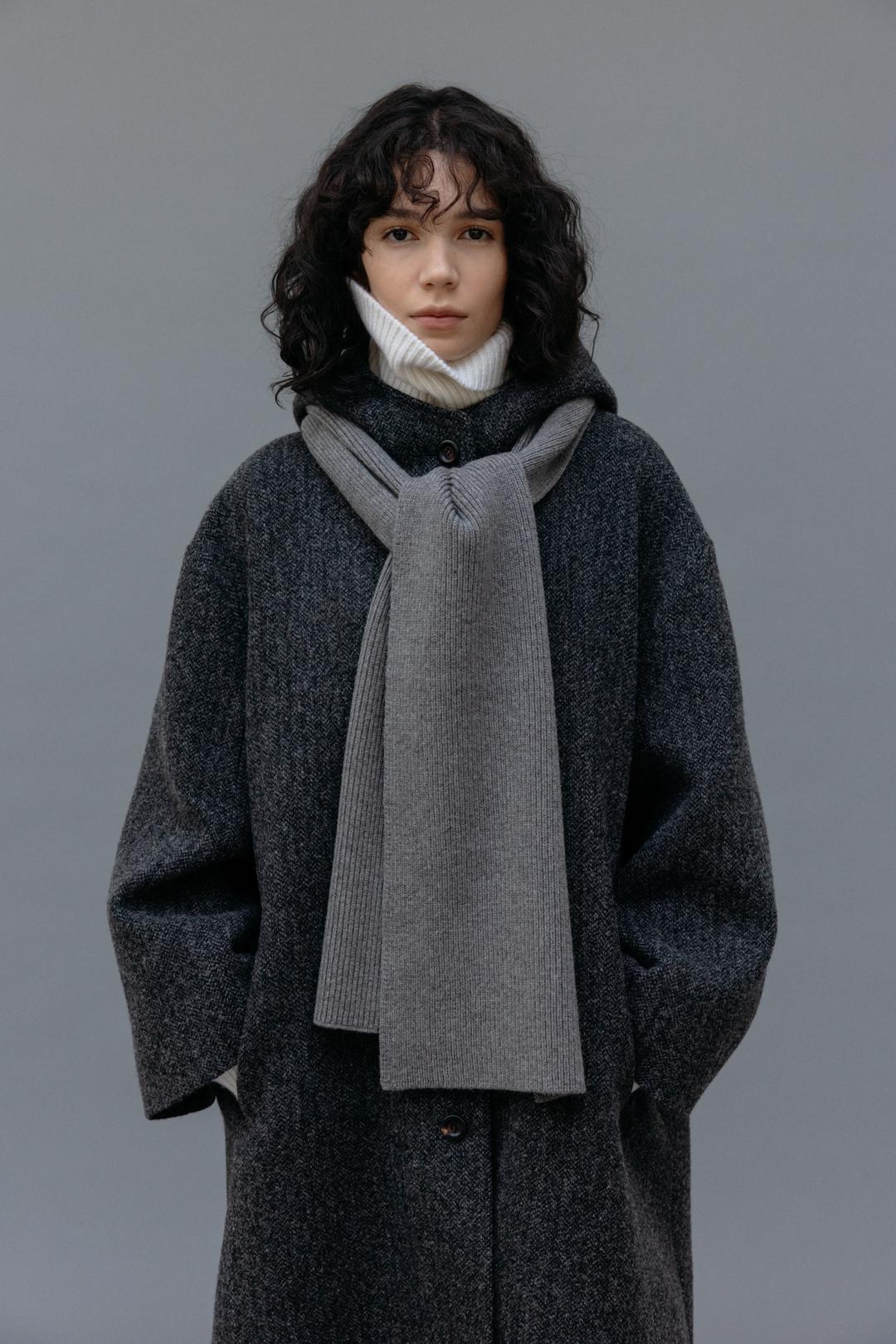 Herringbone Hoodie Coat (Charcoal)