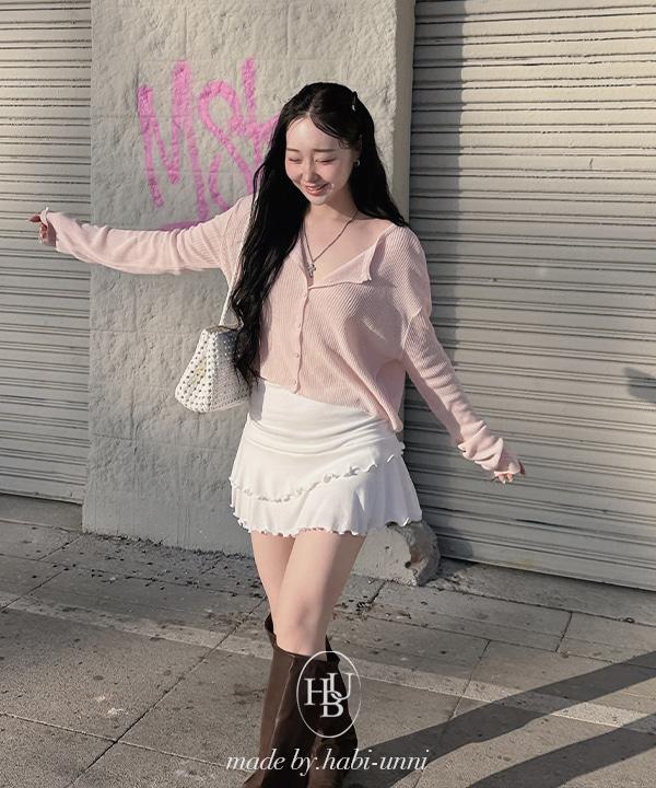 MADE #14371 국내제작 여리 골지 세미크롭 긴팔 살안타템 니트 가디건 : 6color