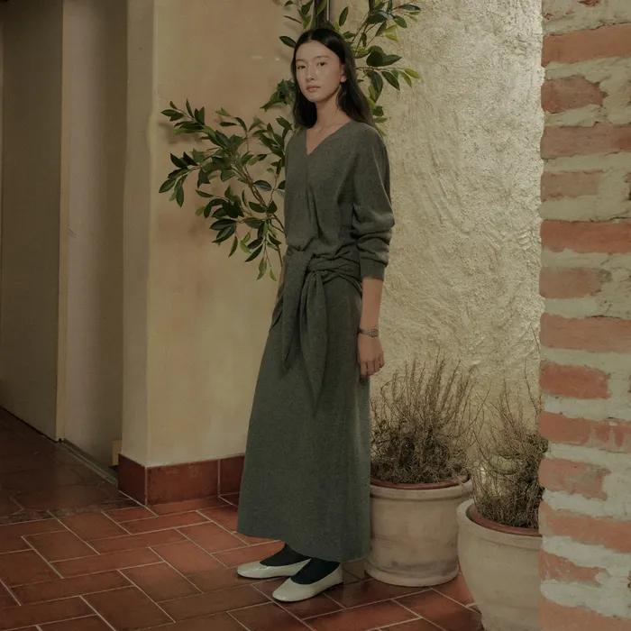 HOPE CASHMERE KNIT SKIRT_CHARCOAL