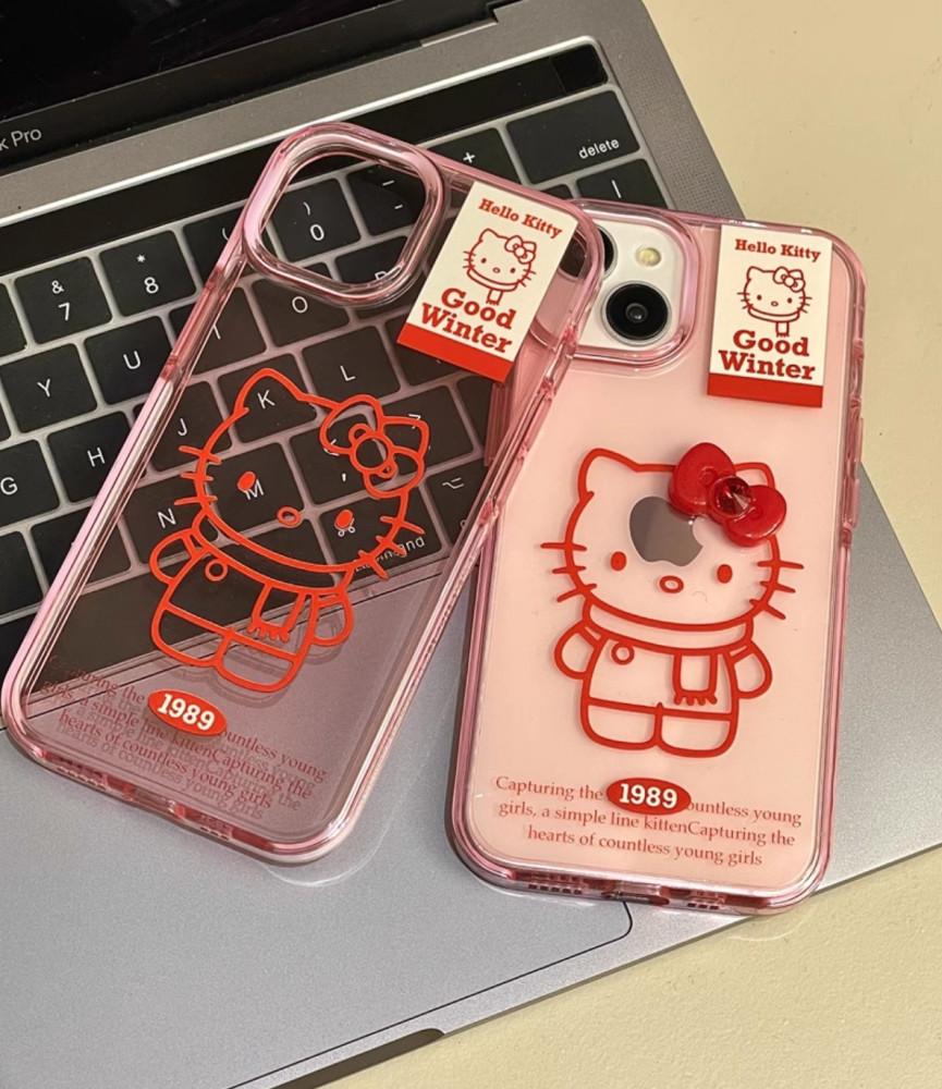 레드 투명 키티 아이폰 케이스 iphone15