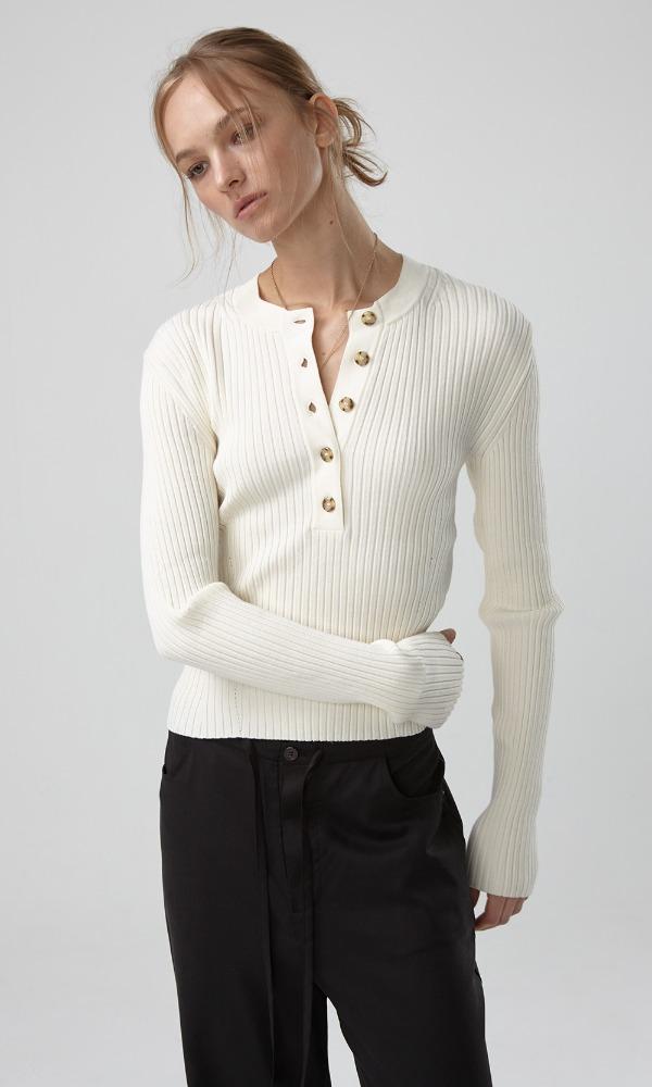 [7차 리오더] DEEP HENLEY NECK RIBBED KNIT (IVORY)