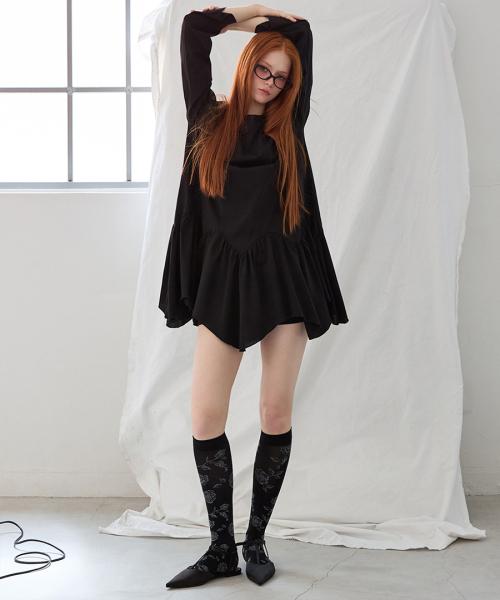Unbalance Flare Long T-shirt Black