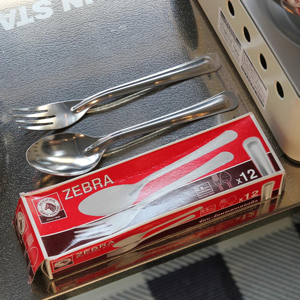 지브라 올스텐 스테인리스 캠핑 테이블 포크 스푼 커트러리 12p 세트