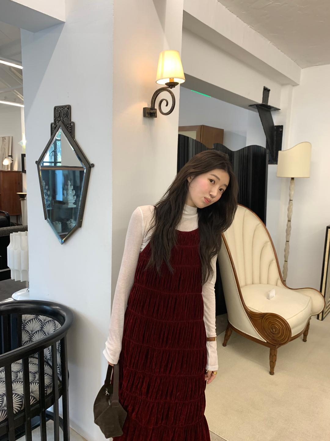 프릴리 [ONLY FLILY] Sofiana Shirring Velvet Dress