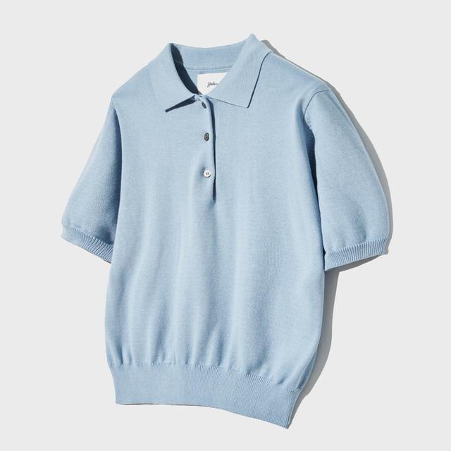 WOMENS SUPIMA COTTON SHORT-SLEEVE POLO KNIT LIGHT BLUE