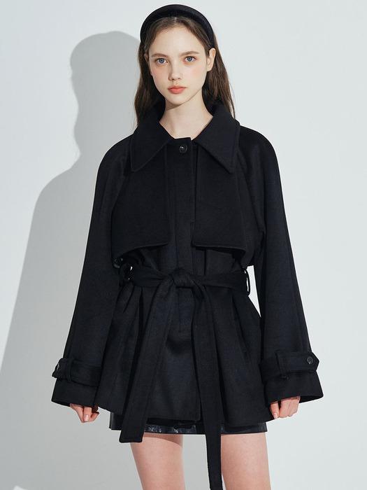 Wool Rich Half Coat [Black]