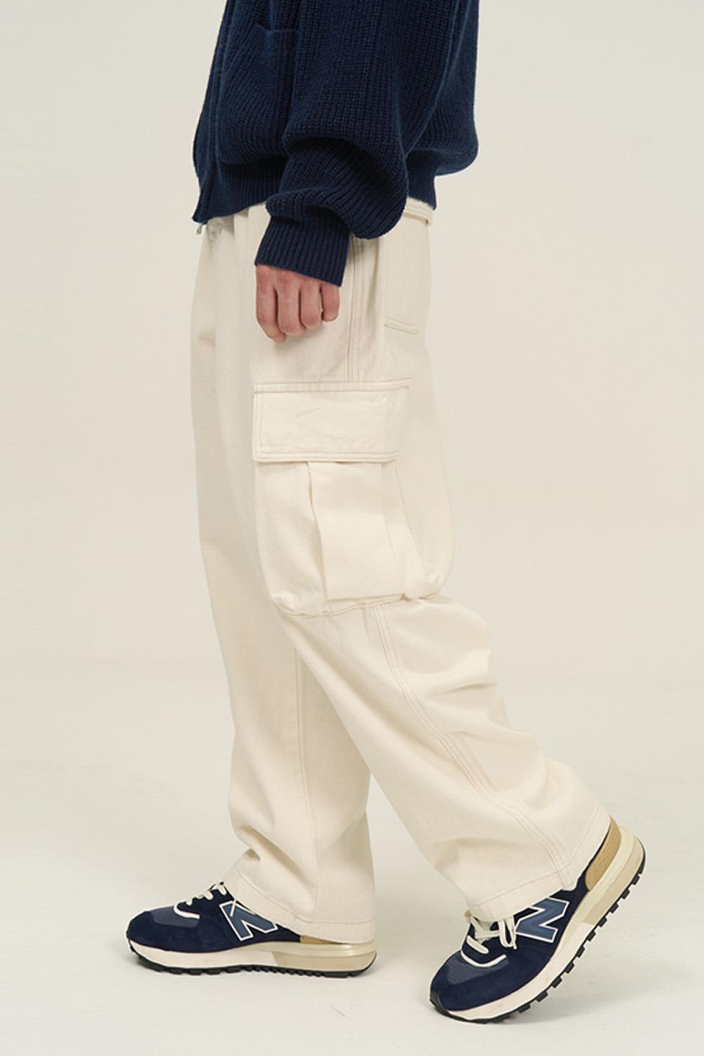 EXC 와이드 카고 데님 팬츠 (CREAM)