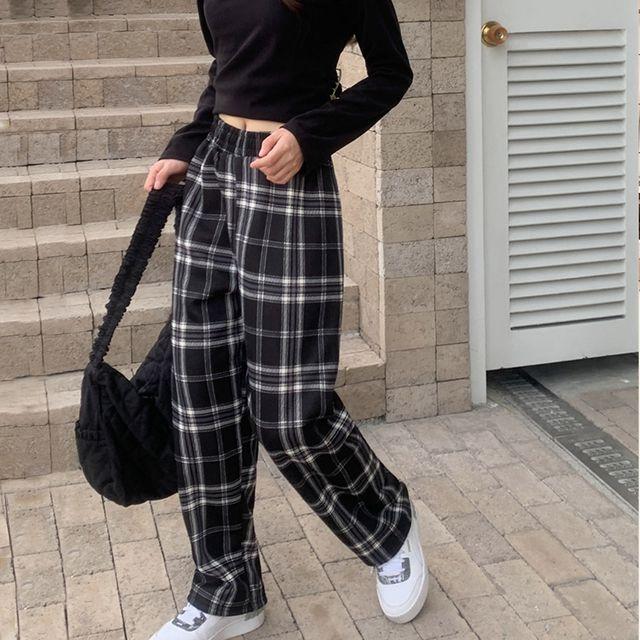 이너리즘 1+1 양털 기모  체크 수면바지