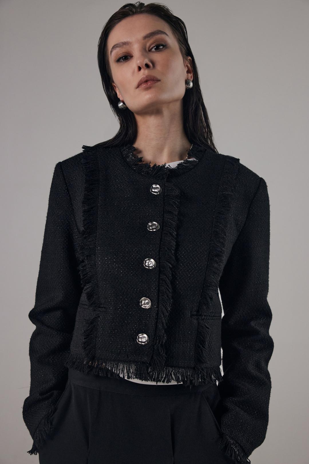 Tassel Incision Tweed Jacket [ Black ]