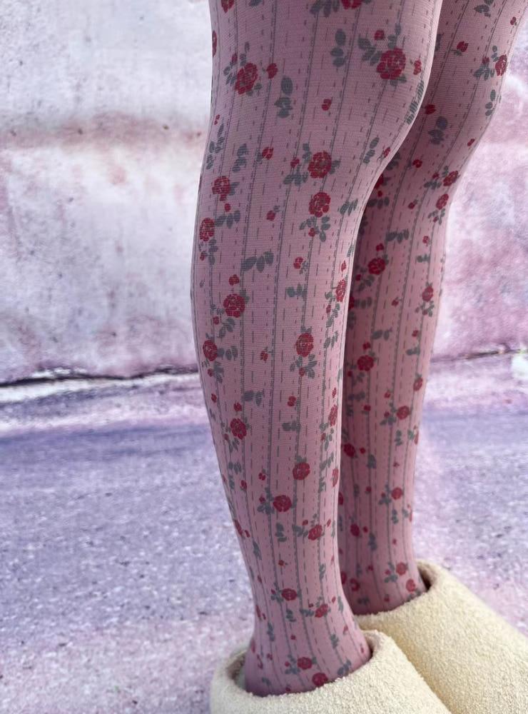 Pink rose•rose stocking / 핑크 로즈 패턴 스타킹