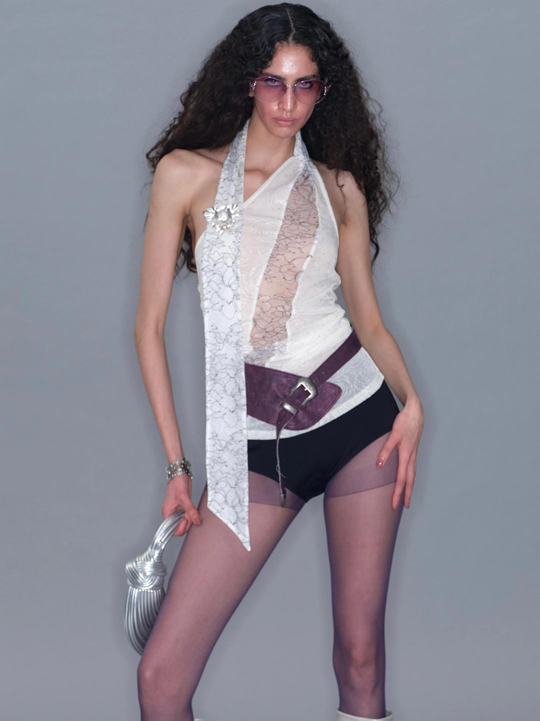 Rose Crystal-Embellished Halter Top