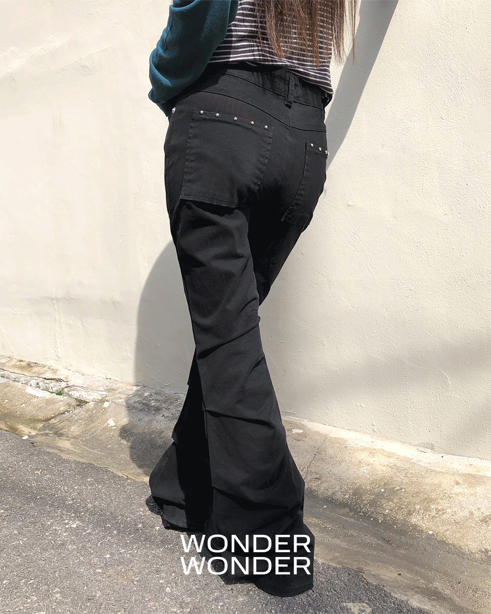 원더원더 [MADE/핏보장❤️] 자후 스터드 셔링 부츠컷 코튼 롱 팬츠