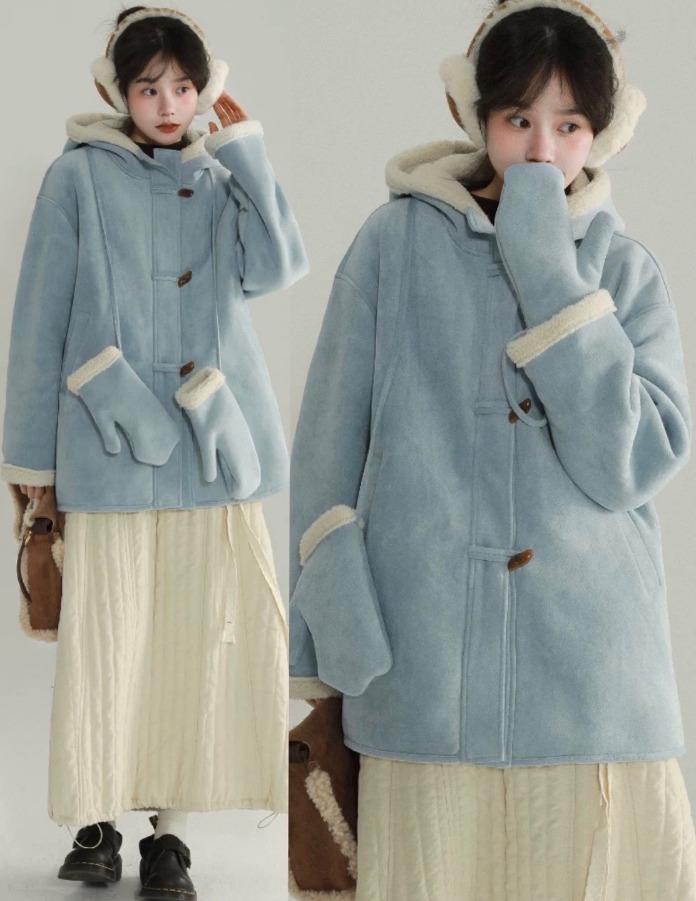 EPIC RARE 혼 버튼 스웨이드 글러브 코튼 코트 (3color)