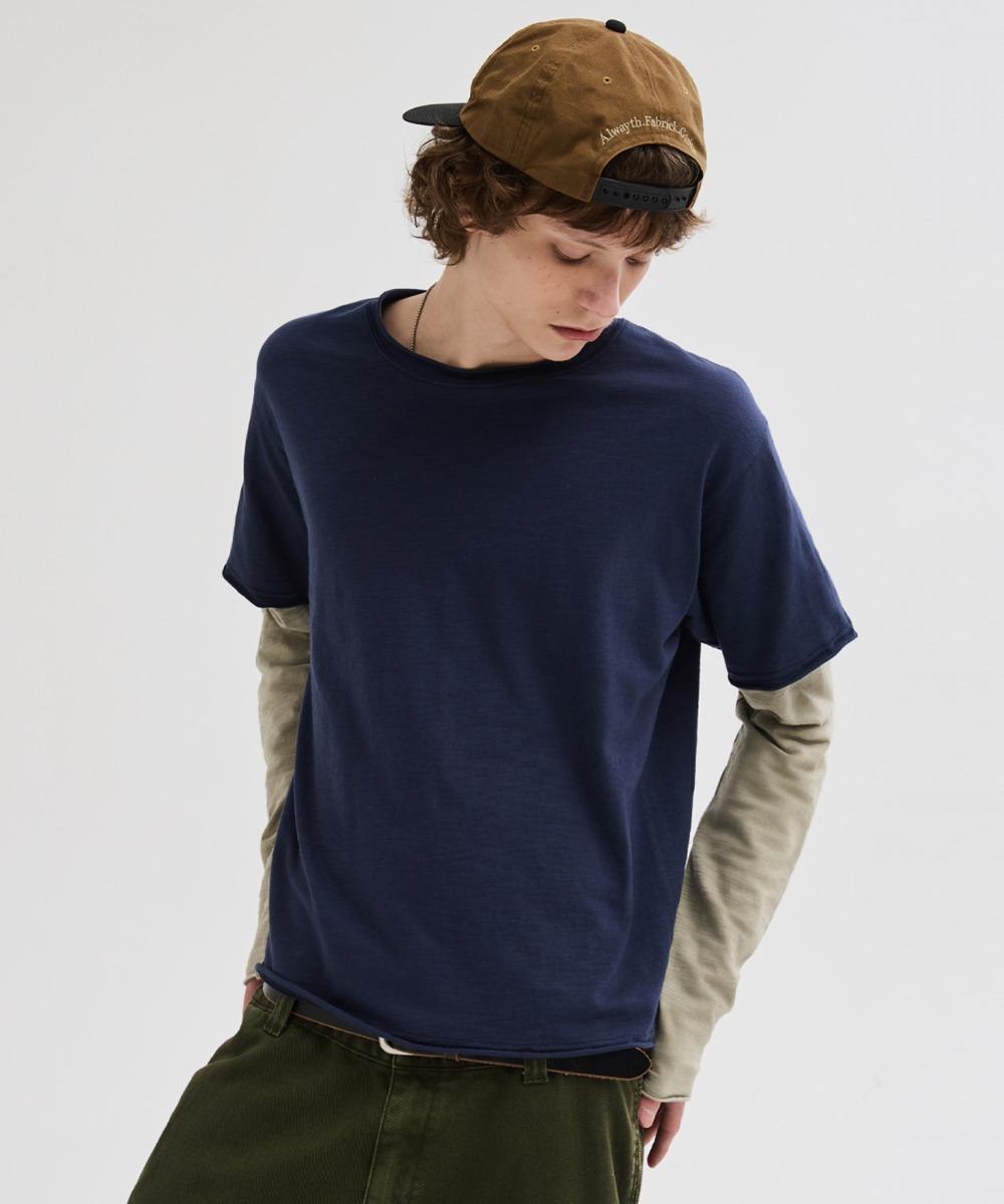 컷 오프 레이어드 롱슬리브 티셔츠 [네이비]