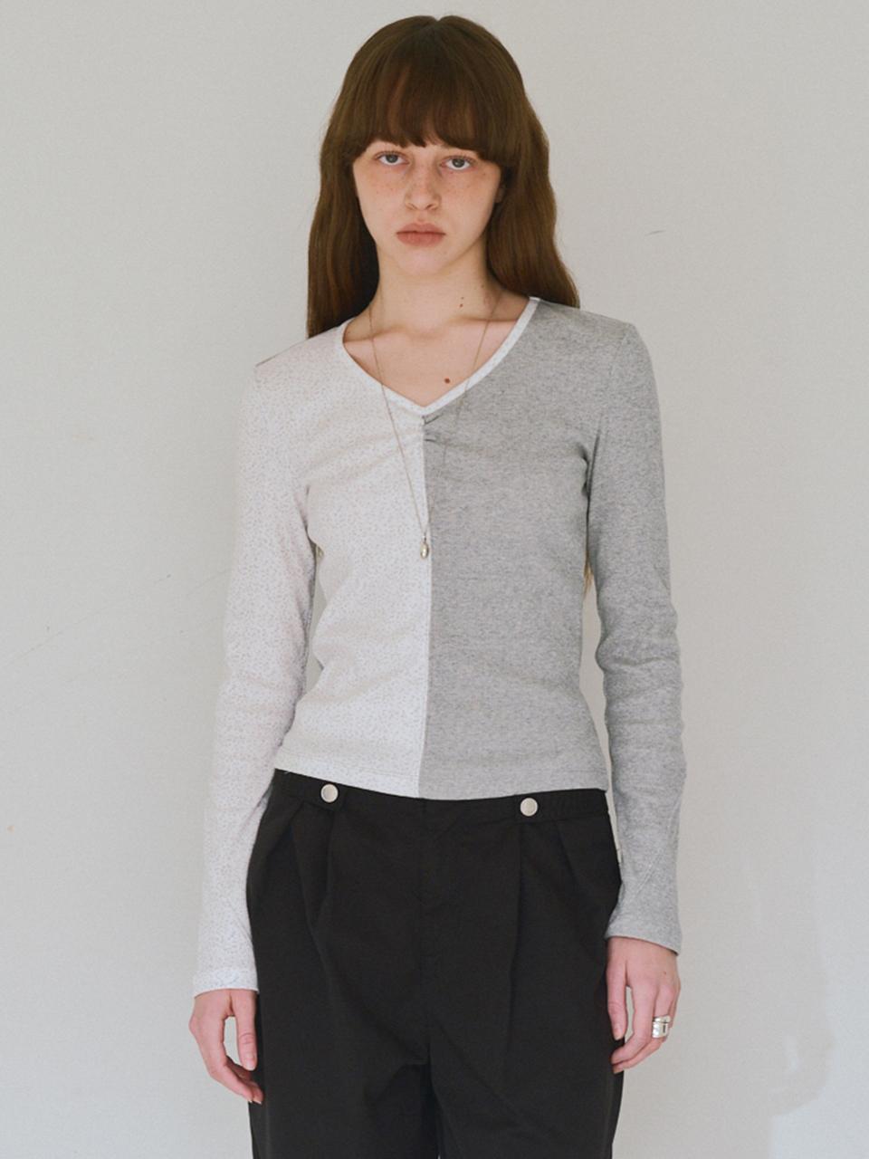 Mixed Pattern T-shirts [Melange Gray]