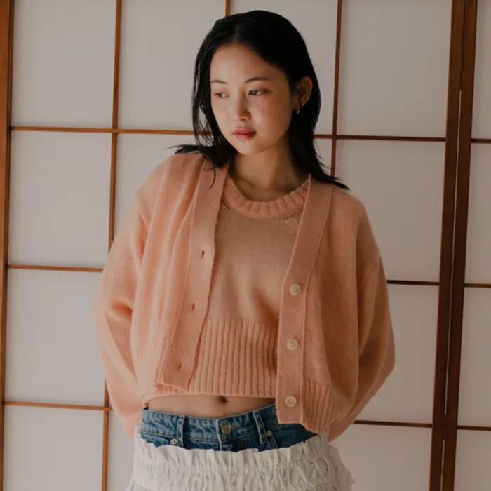 MOHAIR KNIT VEST_SALMON