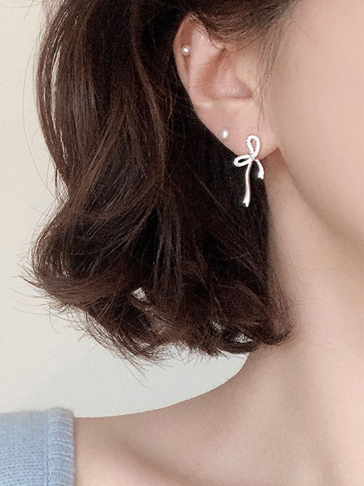 925 silver cubic long ribbon earring