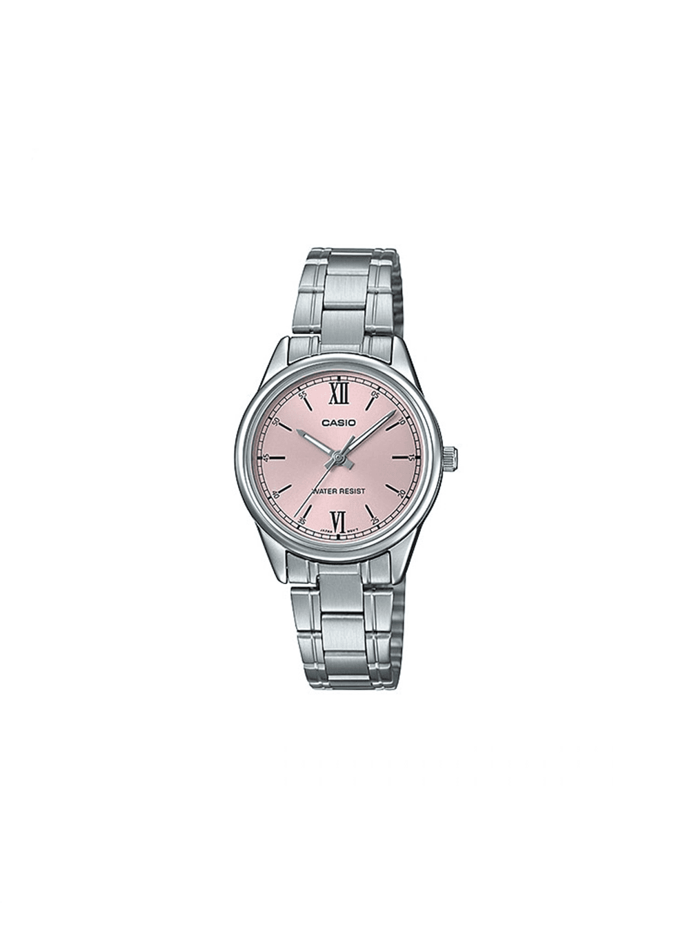 Pink round metal wristwatch