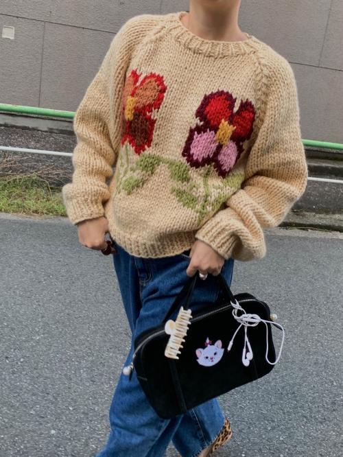 [HAND MADE] 빈티지 플라워 니트(울20) - 2col