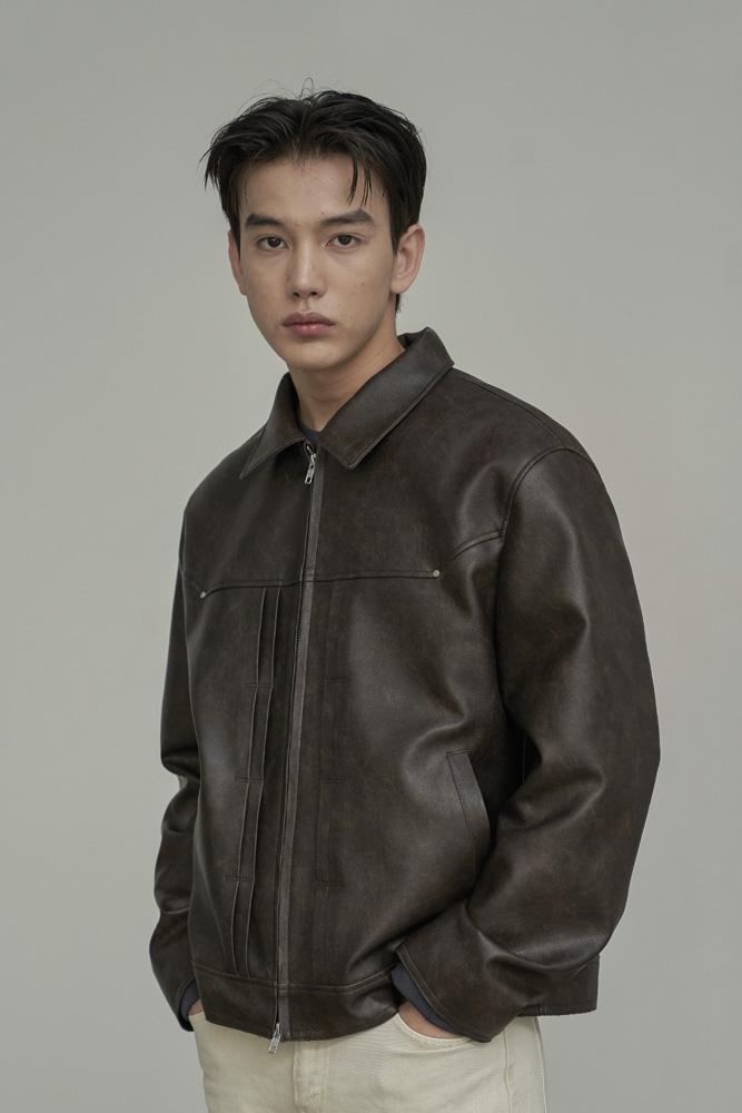 더블 라인 트러커 크랙 자켓 (브라운)